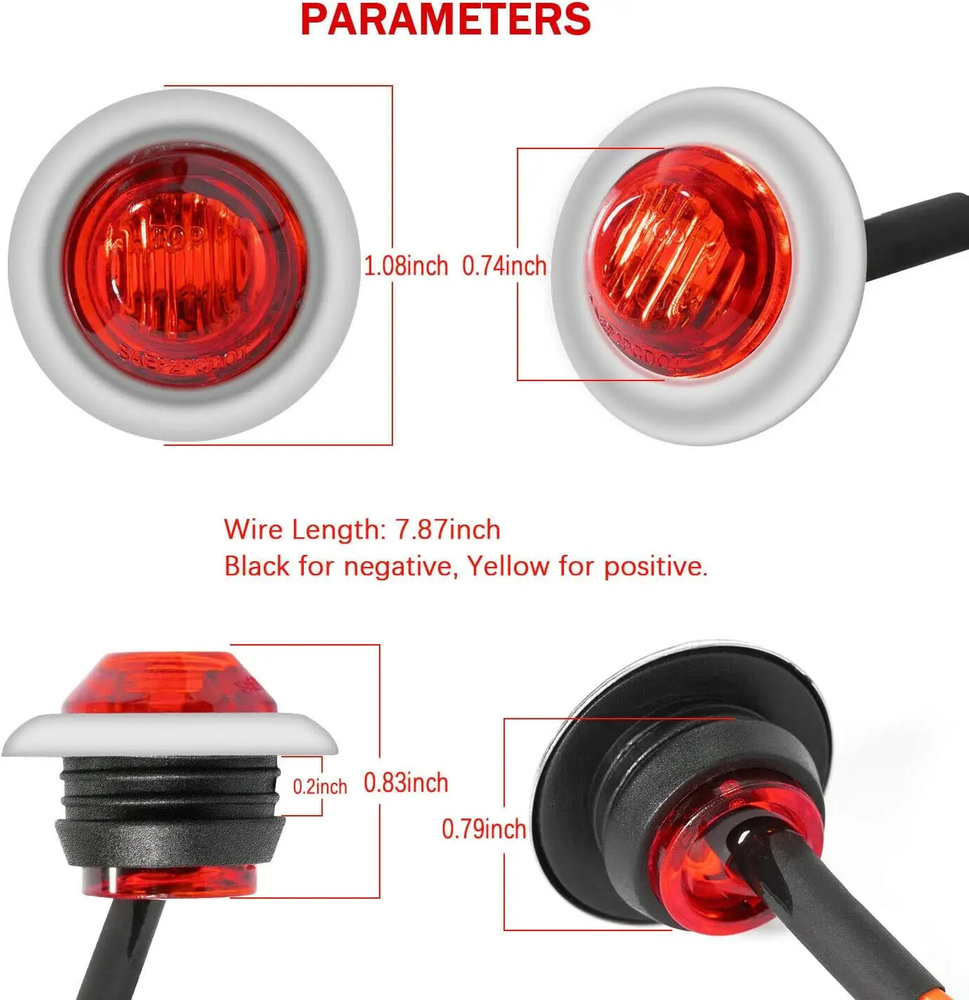 20PCS 3/4 Inch RED Round Mini 3 LED Side Marker Lights For Truck Lorry Boat 12V gallery