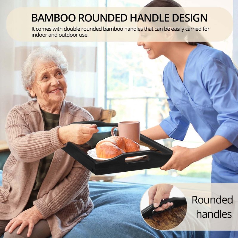 2 Pack Bed Tray Table with Adjustable Legs Breakfast Trays Serving Tray Bambo... gallery