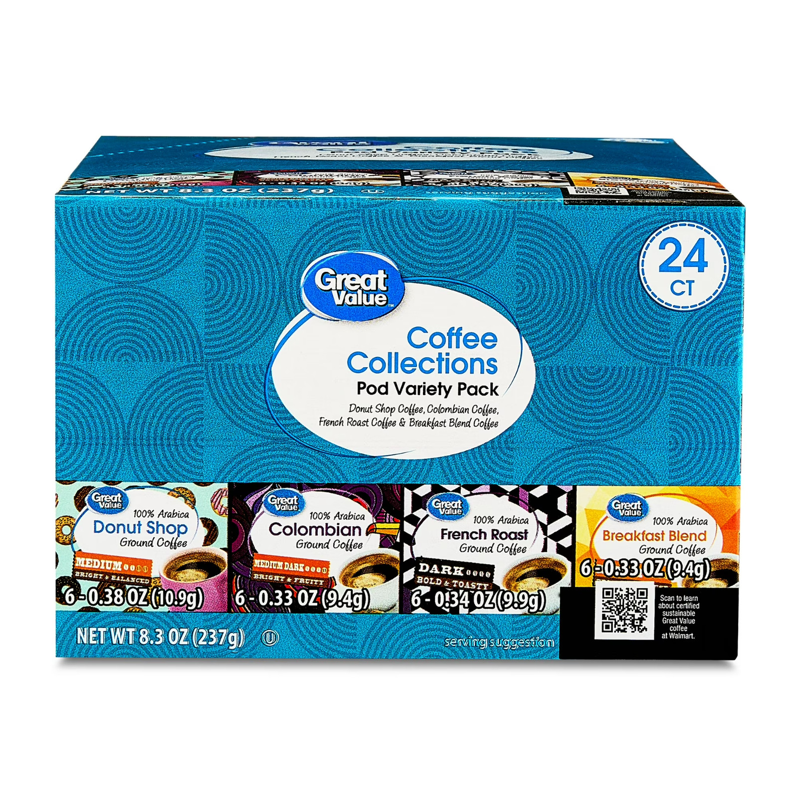 Great Value Unflavored Ground Coffee Pods Variety (Pack 8.3 oz 24 Count) gallery