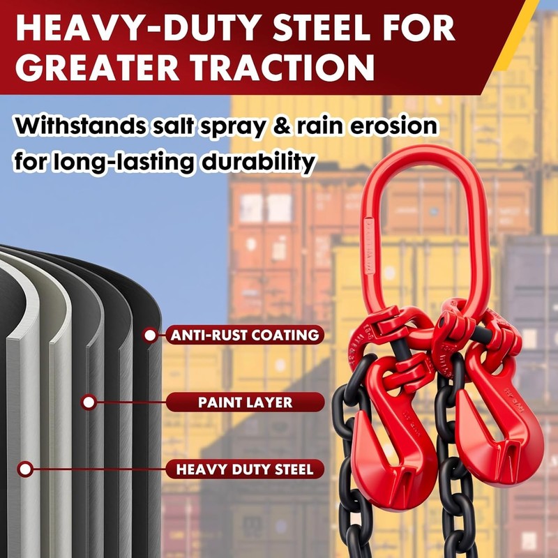 G80 Shipping Container Loading Chain 1/2" x 5', Container Hooks w/ Hot Dip Chain gallery