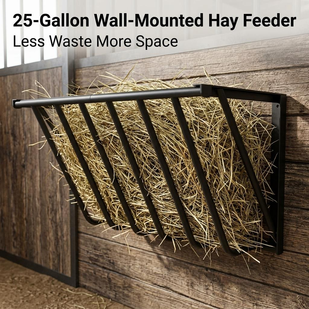 Wall Mounted Hay Feeder & Blanket Holder 32" Heavy Duty Steel Hay Rack for Horse gallery