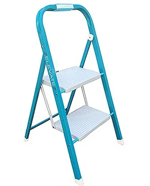 NEW Elevate by Kent Folding 2-Step Step Stool Teal White Steel Frame 30001 gallery