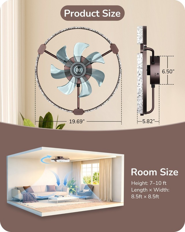 20" Smart Ceiling Fan Light Dimmable LED 3000K-6000K Remote APP 6-Speed Brown gallery