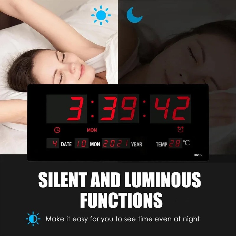 Large Screen Digital Wall Clock LED Display Desk Time Temperature Calendar Date gallery