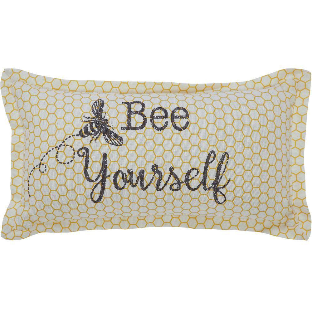 Buzzy Bees Yellow Antique White Grey Bee Yourself 7 In. X 13 In. Throw Pillow