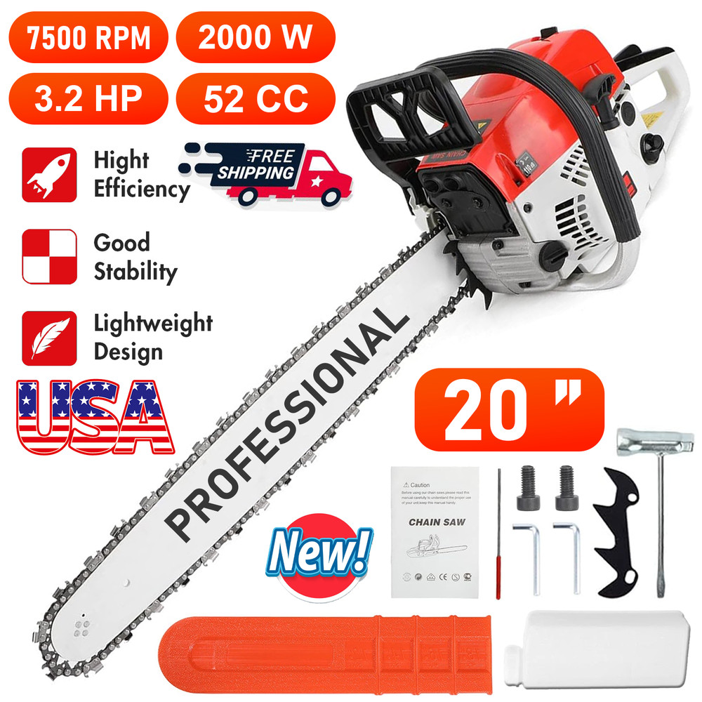 2-Stroke Gasoline Chainsaw 52 CC 20" Bar Power Engine Wood Cutting Gas Chain Saw