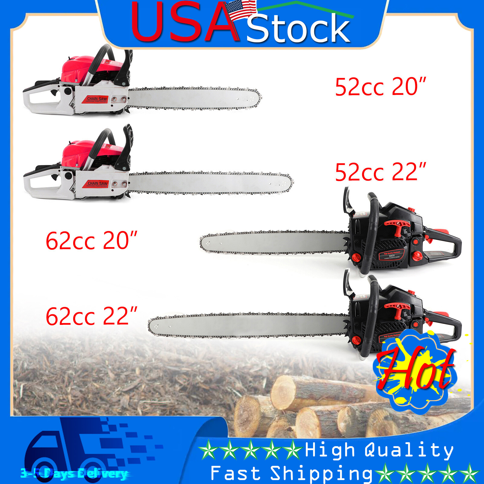 62cc Gas Chainsaw 20" Bar Gasoline Powered Chain Saw 2 Cycle Engine Cutting USA gallery
