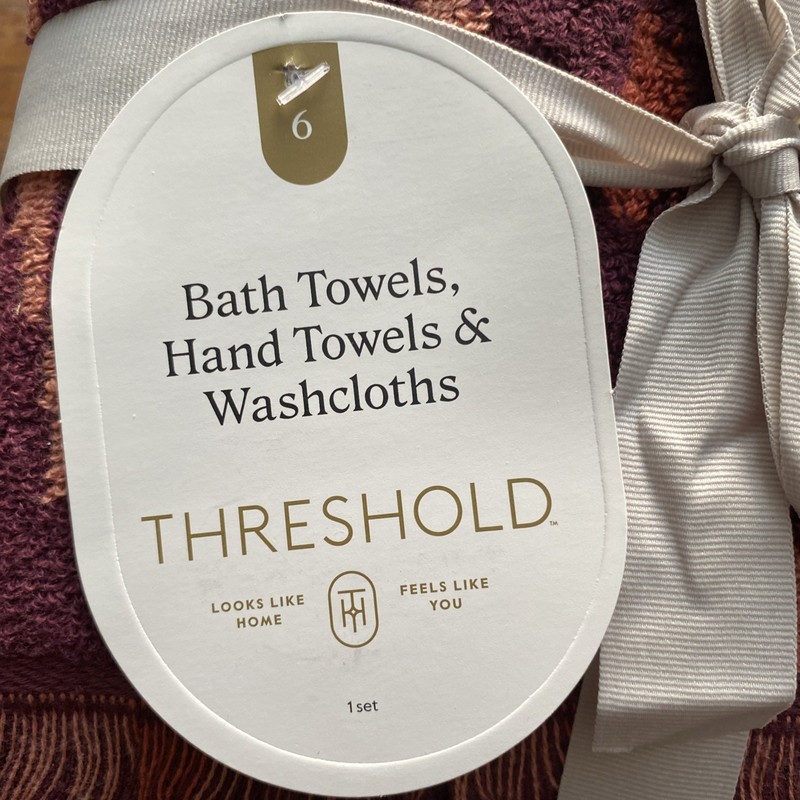 Threshold 6pc Bath Towel + Hand Towel + Washcloths Maroon Target 100% Cotton Set gallery