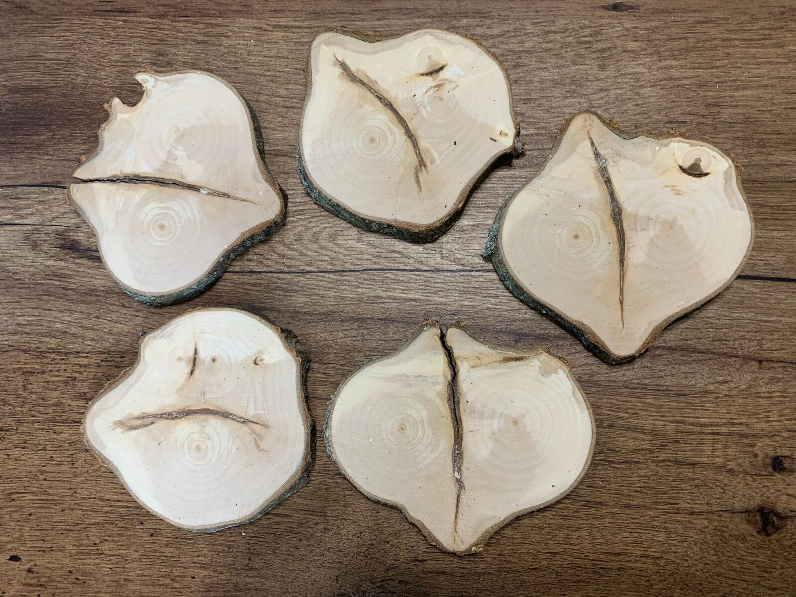 Maple Log Slices with Smiley Face Natural Cracks, About 5 Inches Diameter, 5ct gallery