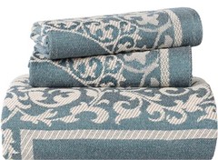 Cotton Blend Bedspread Set 2 Piece Jacquard Vintage Floral Cerulean Blue Twin