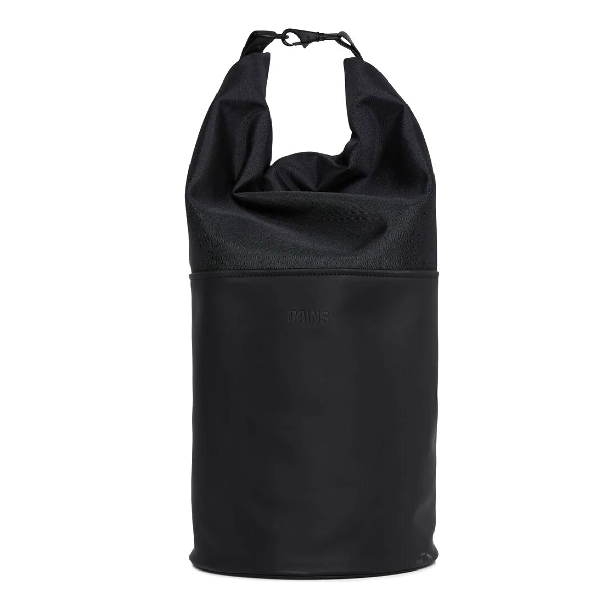 RAINS Spin Rolltop Bucket Sling Bag Black Drawstring Backpack Waterproof Large 2