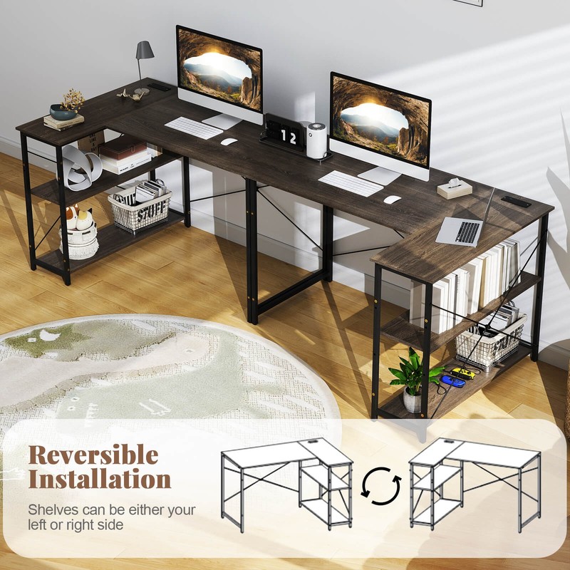 48" Reversible L Shaped Computer Desk Home Office Table Adjustable Shelf Gray gallery