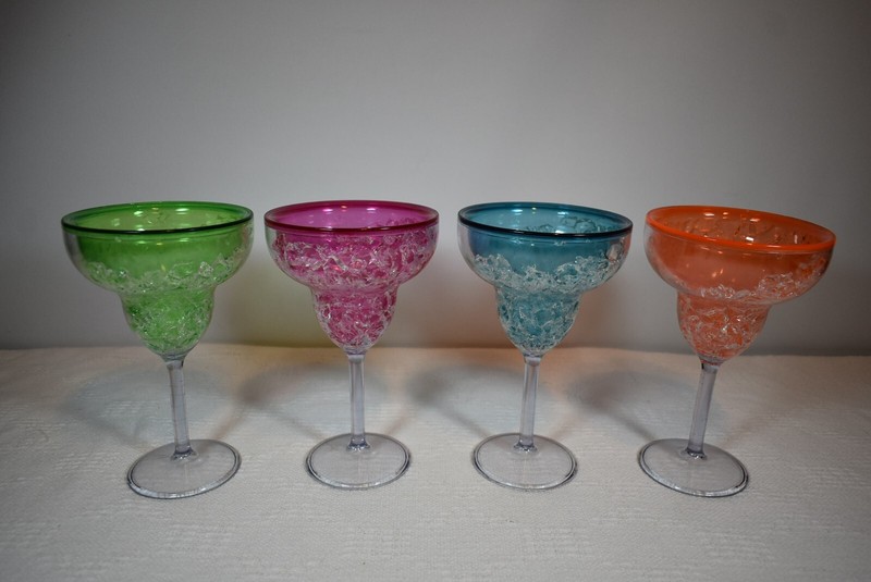 Vibrantly Colored Plastic Crackle Margarita Glasses - Green, Pink, Blue, Orange gallery