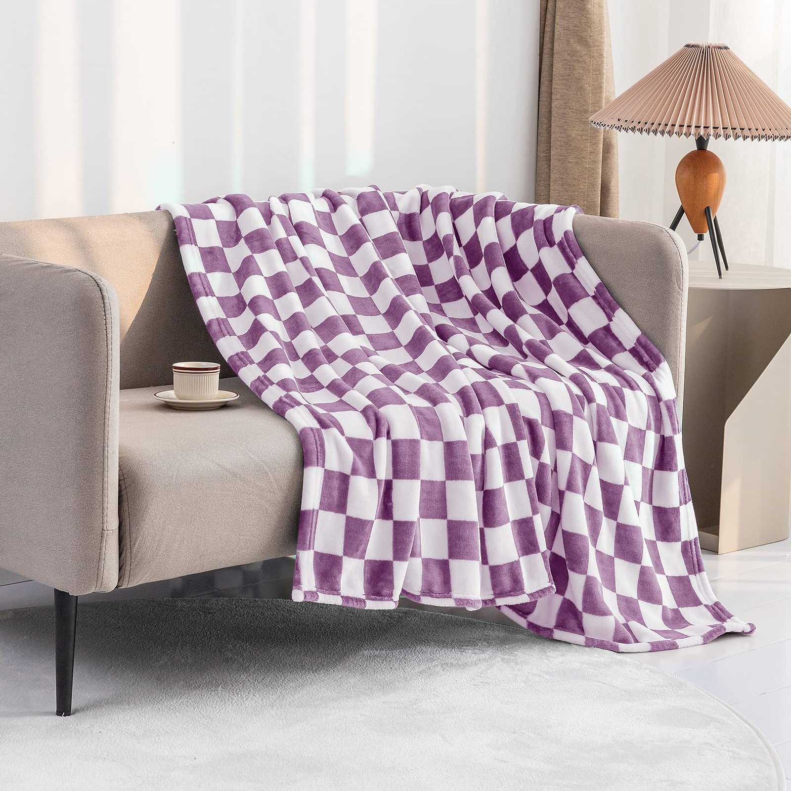 Throw Blanket Flannel Checkerboard Soft Cozy 40x60in Couch Bed Purple All Season gallery