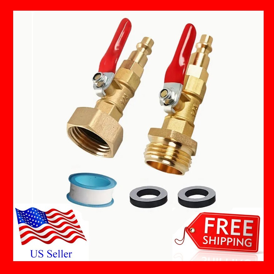 Winterization Blowout Adapter Set- Brass Quick Connect with Easy Shut-Off 2-Pack