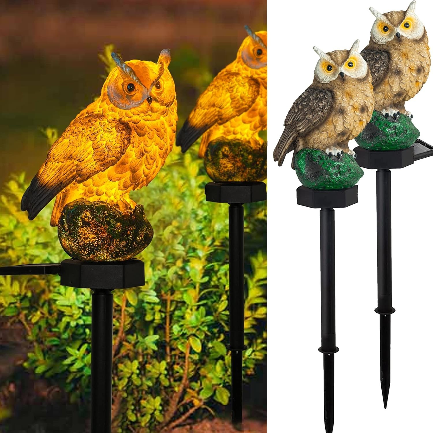 2Pack Owl Solar Lights Garden LED Waterproof Yard Decor Bird Repellent gallery