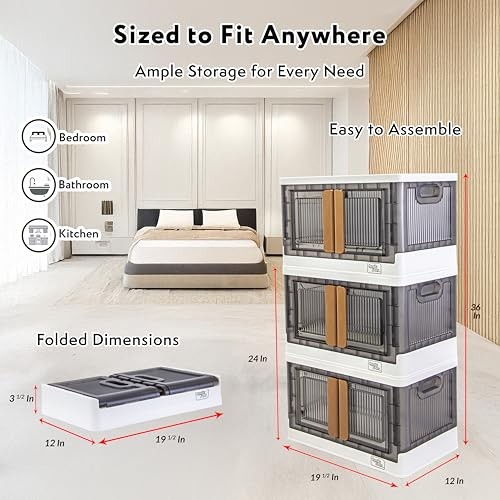 Quik Box 8.5 Gallon Stackable Storage Bins with Doors, Collapsible Organizer gallery