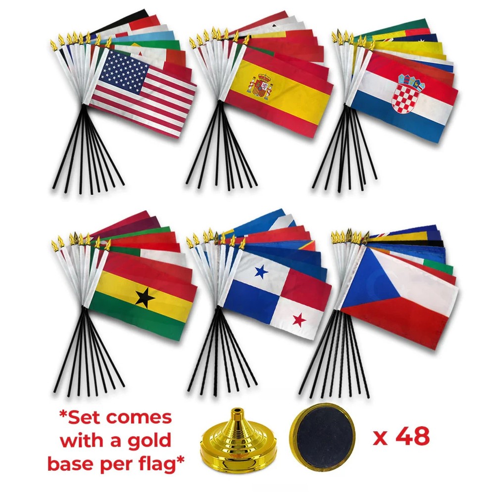 World Cup 2026 Stick Flags 48 Countries 4x6in Desk Flag Set with Gold Bases