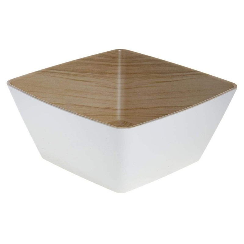 HUBERT® Serving Bowl White Melamine with Wood-Look Interior - 10" L x 10" W x 4 gallery