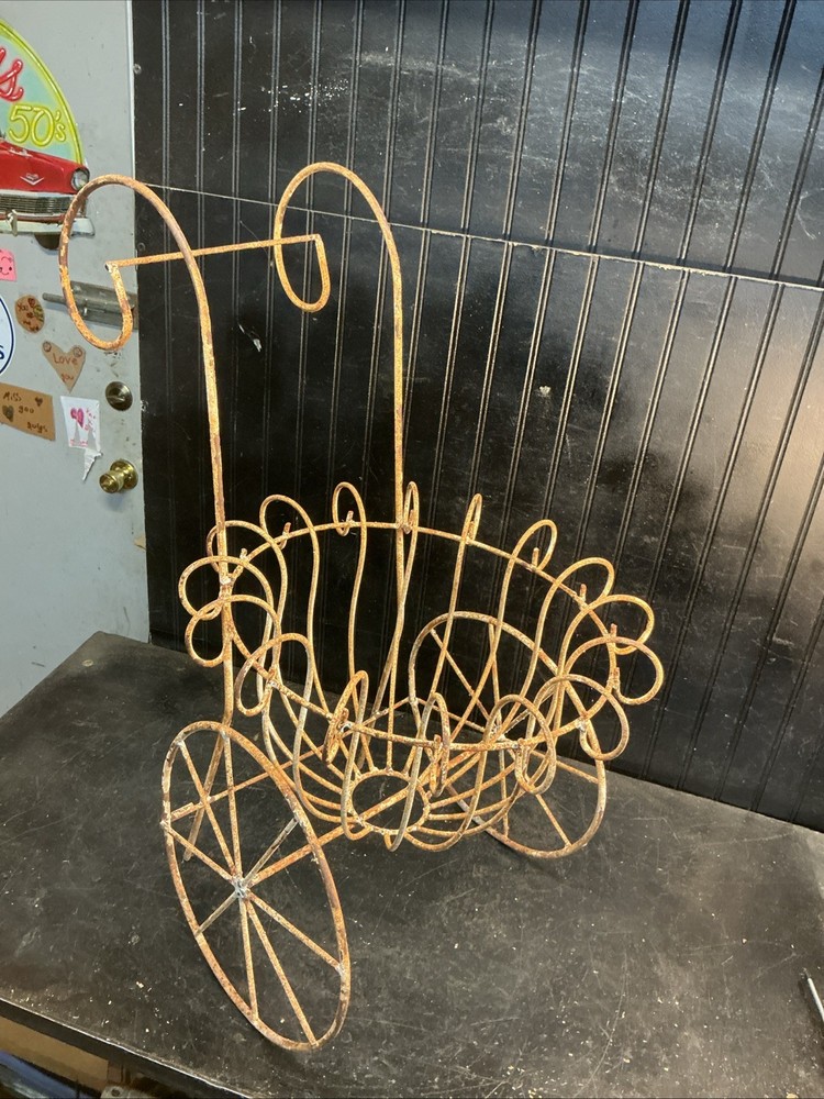 Vintage Victorian Style Wire Garden Planter Cart Lg 11in Pot Size 30in x 18in