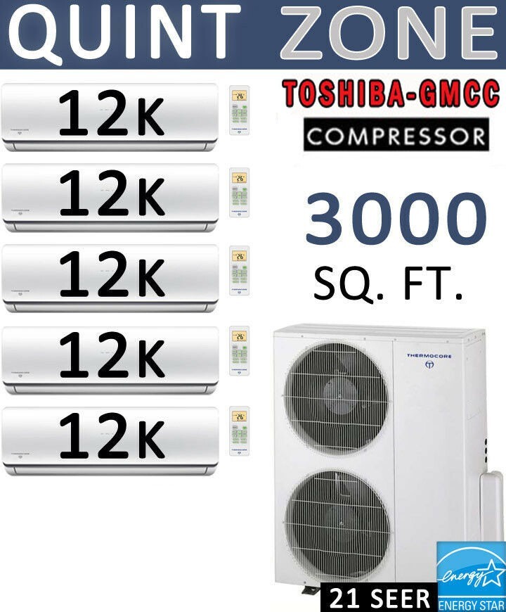 60,000 BTU 5 Zone Ductless Mini Split Air Conditioner - Heat Pump: 12k x 5 BTU gallery