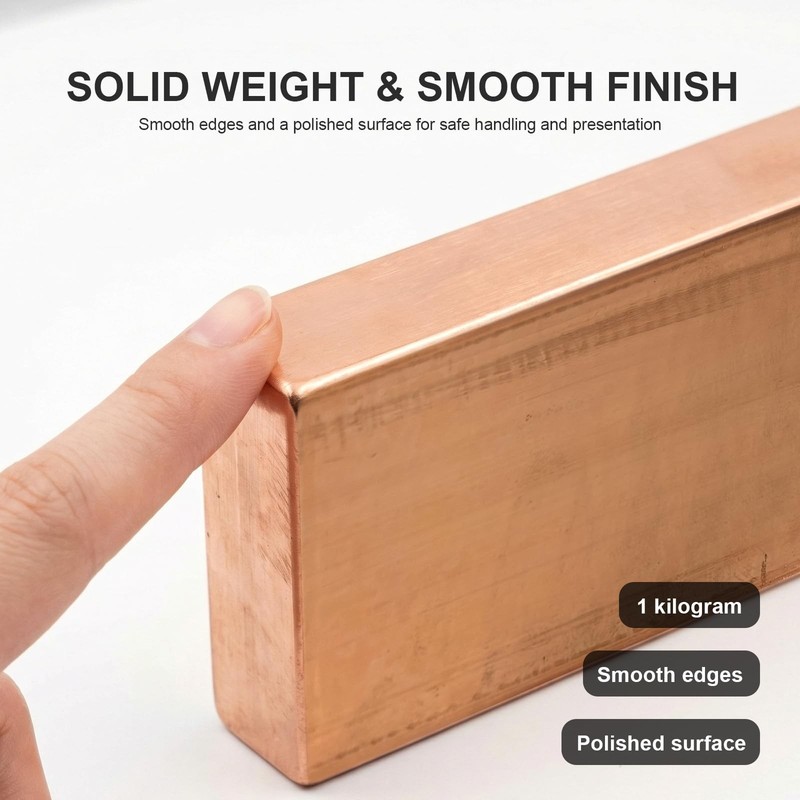Solid Copper Bar 1 KG(2.2lb) | 99.9% Pure Copper (Cu 999) | Decorative Collec... gallery