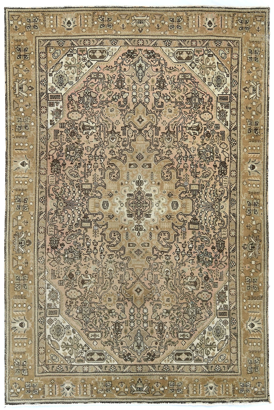 Rare Handmade Floral Geometric Oriental Rug Distressed Vintage Carpet 6'4X9'5 ft gallery
