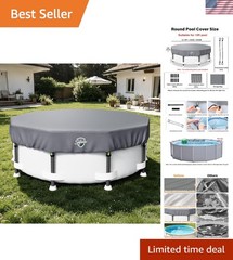 10FT Round Pool Cover in Upgraded UV-Reflective Gray, Tear Resistant & Windproof