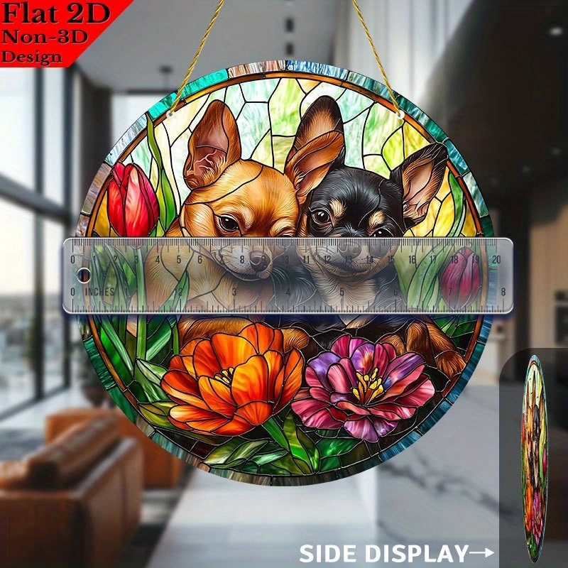 Vibrant Two Chihuahuas Acrylic Suncatcher Pet Lover Home Hanging Decoration Gift gallery