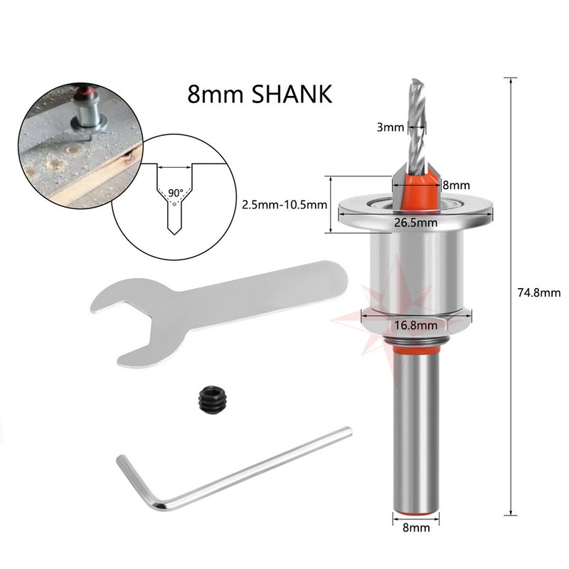 5 PIECE 8mm Adjustable Counterbore Countersink Drills Bits- DEPTH STOP Drill Bit gallery