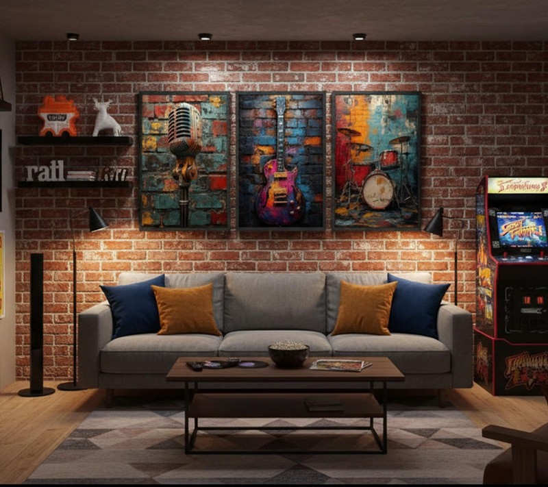 3Pcs Graffiti Musical Instruments Canvas Wall Art Cool Music Theme Posters Pr... gallery