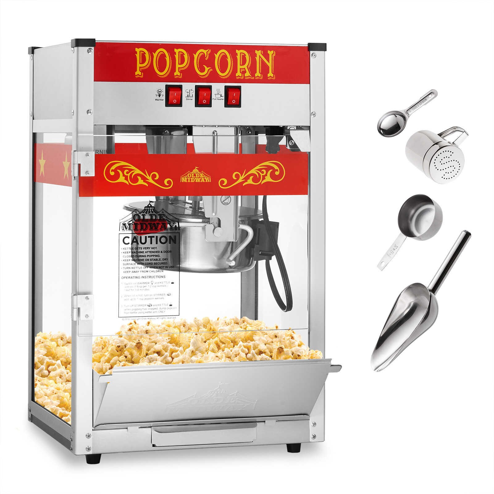 OPEN BOX - Commercial Popcorn Machine Maker Popper with 8-Ounce Kettle - Red gallery