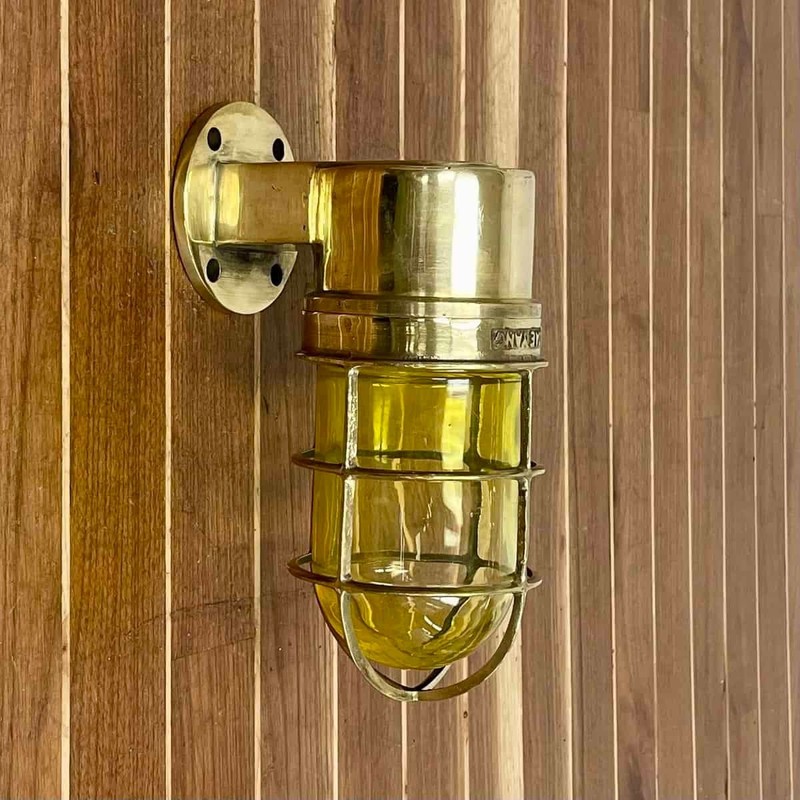 Yellow Globe Solid Brass Dock Light Nautical Wall Fixture gallery