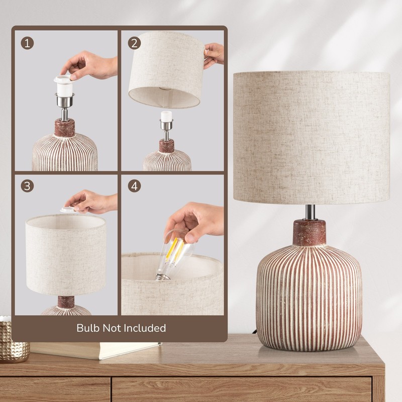 EDISHINE Ceramic Table Lamp,Striped Base w/ Red Glaze,Modern Rustic Bedside Lamp gallery