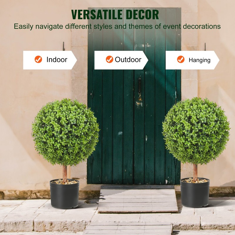 VEVOR 2 Pack 2' Artificial Topiary Tree Faux Plant Home Decor UV Indoor Outdoor gallery