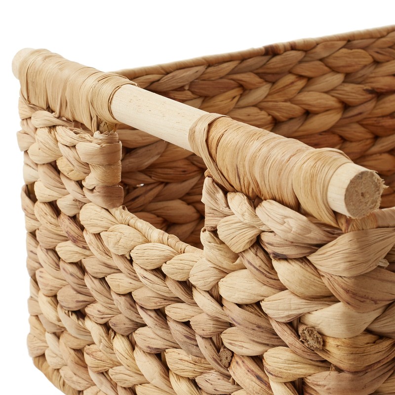 3-Piece Hyacinth Rectangular Storage Basket Set w/ Wood Handles, Natural Wicker gallery