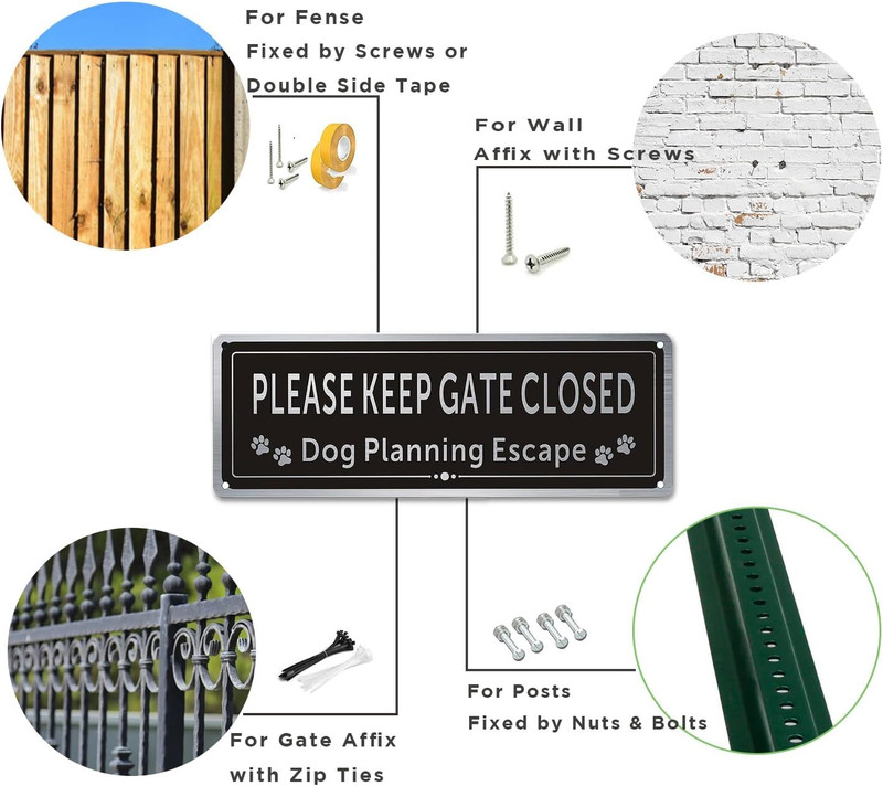 2 Pack Please Close the Gate Matal Sign - Dog Planning Escape Sign - Brushed Alu gallery