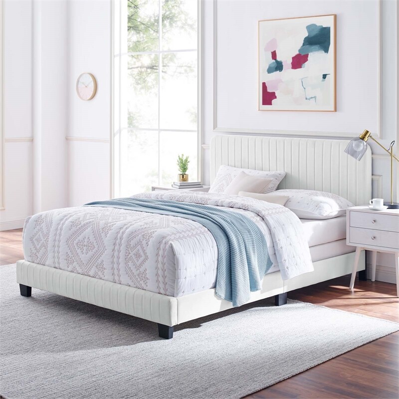Modway Celine Channel Tufted Performance Velvet Queen Bed in White gallery