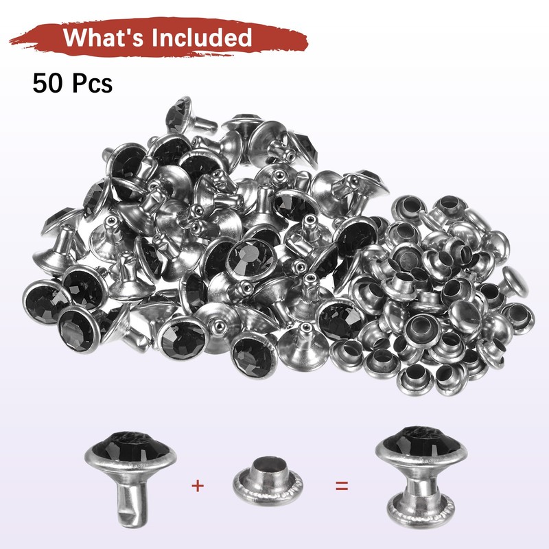 Clear Rhinestone Rivets [50pcs] - Crystal Rivets - [Black - 0.31 IN] gallery
