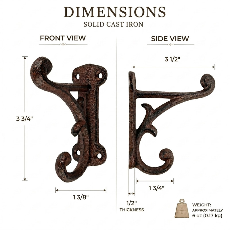 Rustic Double Wall Hook Vines Cast Iron Towel Coat Key Hanger Antique Style gallery