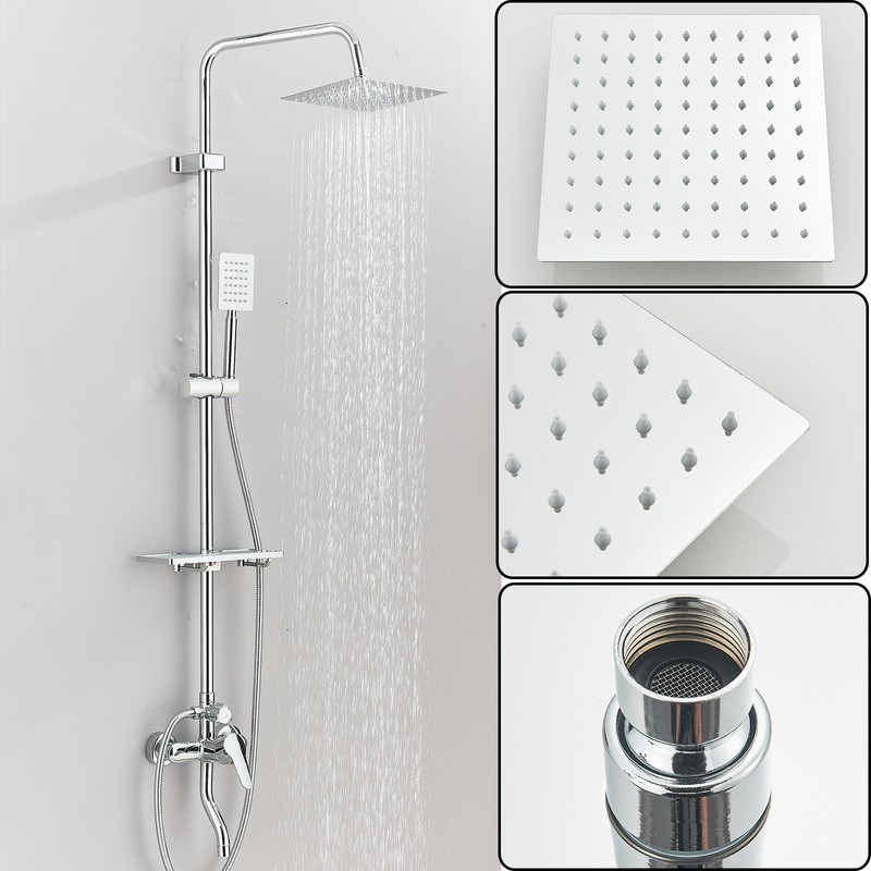 Wall Mounted 8" Rainfall Shower System Shower Faucet Mixer Shower Tap Combo Set gallery
