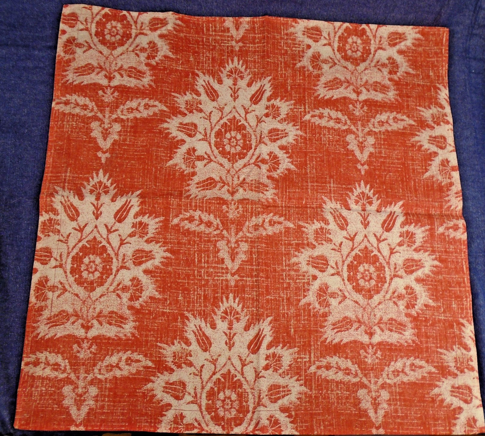 1 Pottery Barn Brick Red Rust Medallion Linen Cotton Blend Fabric Napkin 20" New gallery
