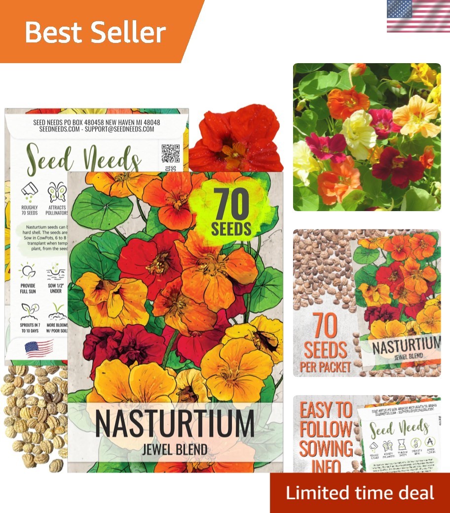 Vibrant Jewel Blend Nasturtium Seeds - Edible, Butterfly-Friendly, 70 Count Pack gallery