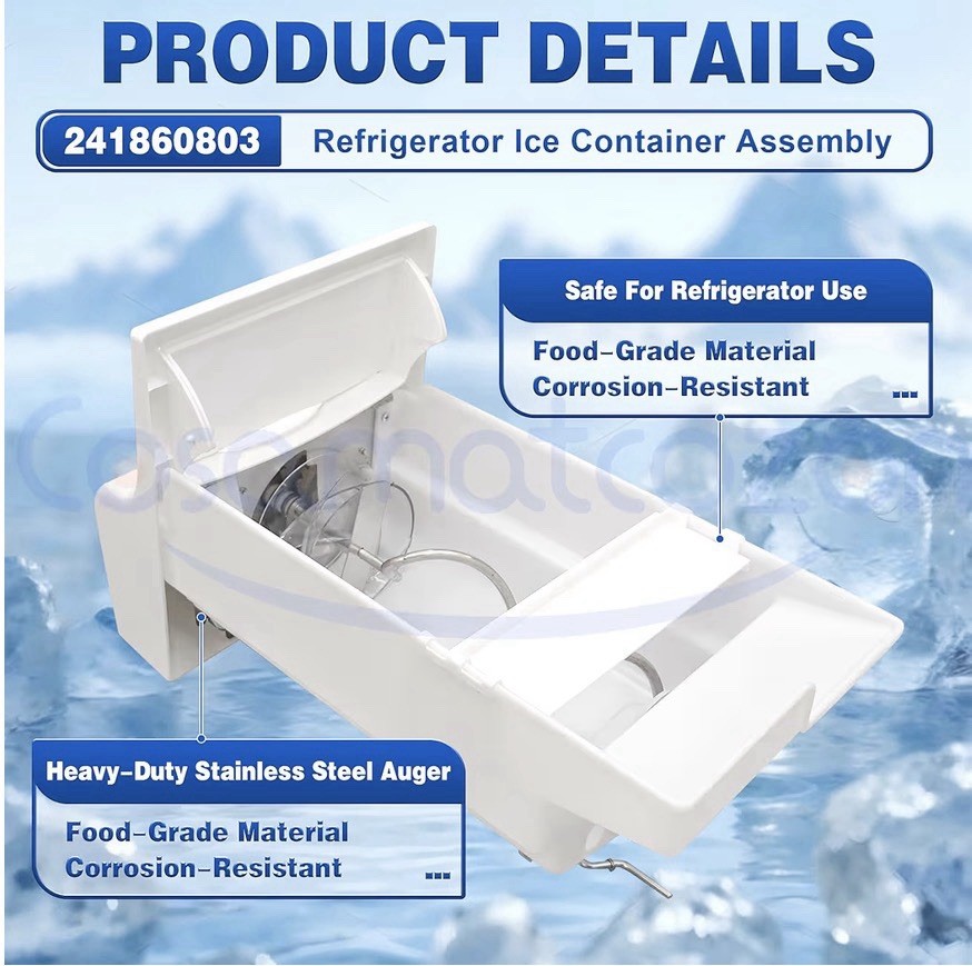 241860803 Ice Container Assembly Ice Bin for Frigidaire Kenmore w/ SS Auger gallery