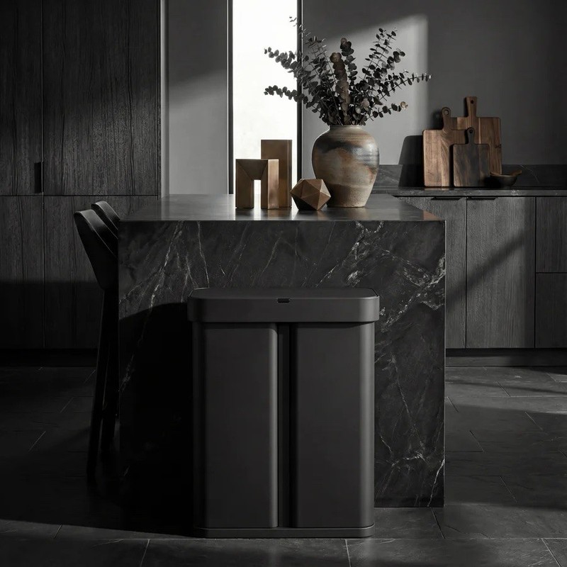 Simple Human - Rectangular Sensor/ Voice - 58L Trash/ Recycler | Matte Black gallery