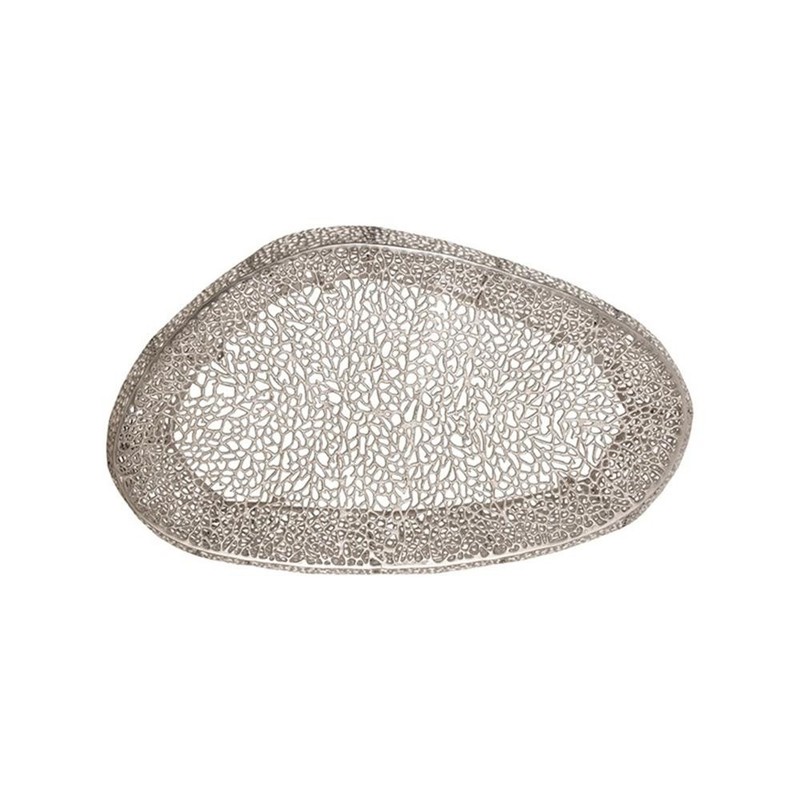 Pemberly Row Oval Shape Coffee Table Made with Aluminum in Silver Color gallery