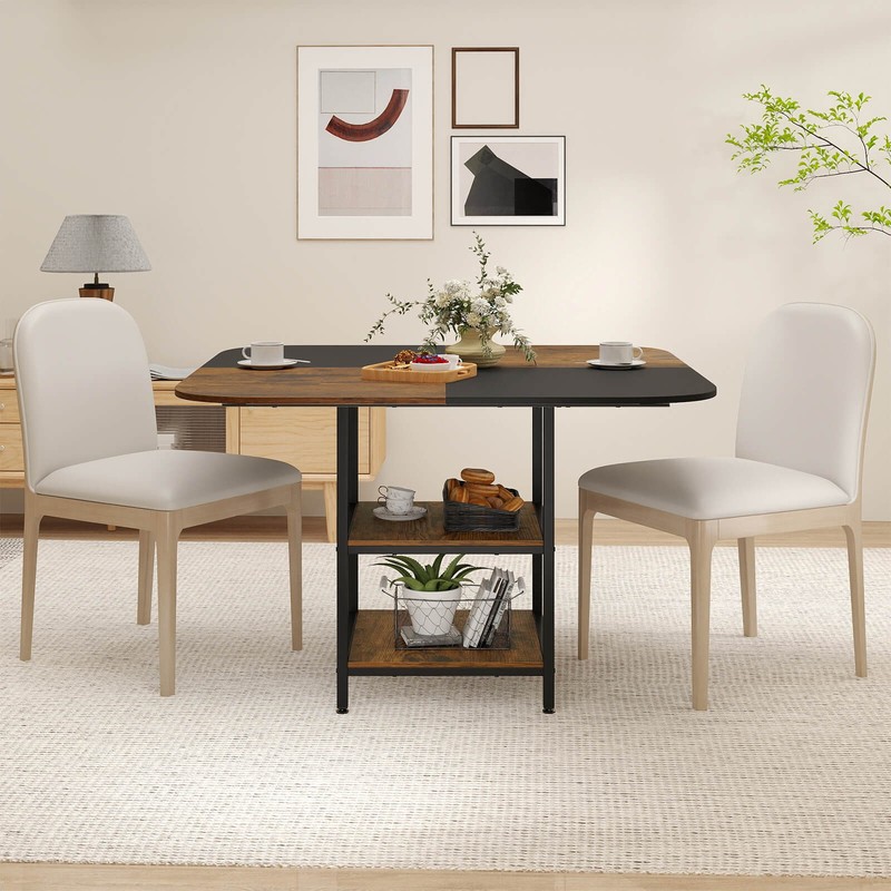 47.5” Square Dining Table w/Double-colored Splice Desktop 2-Tier Storage Shelves gallery