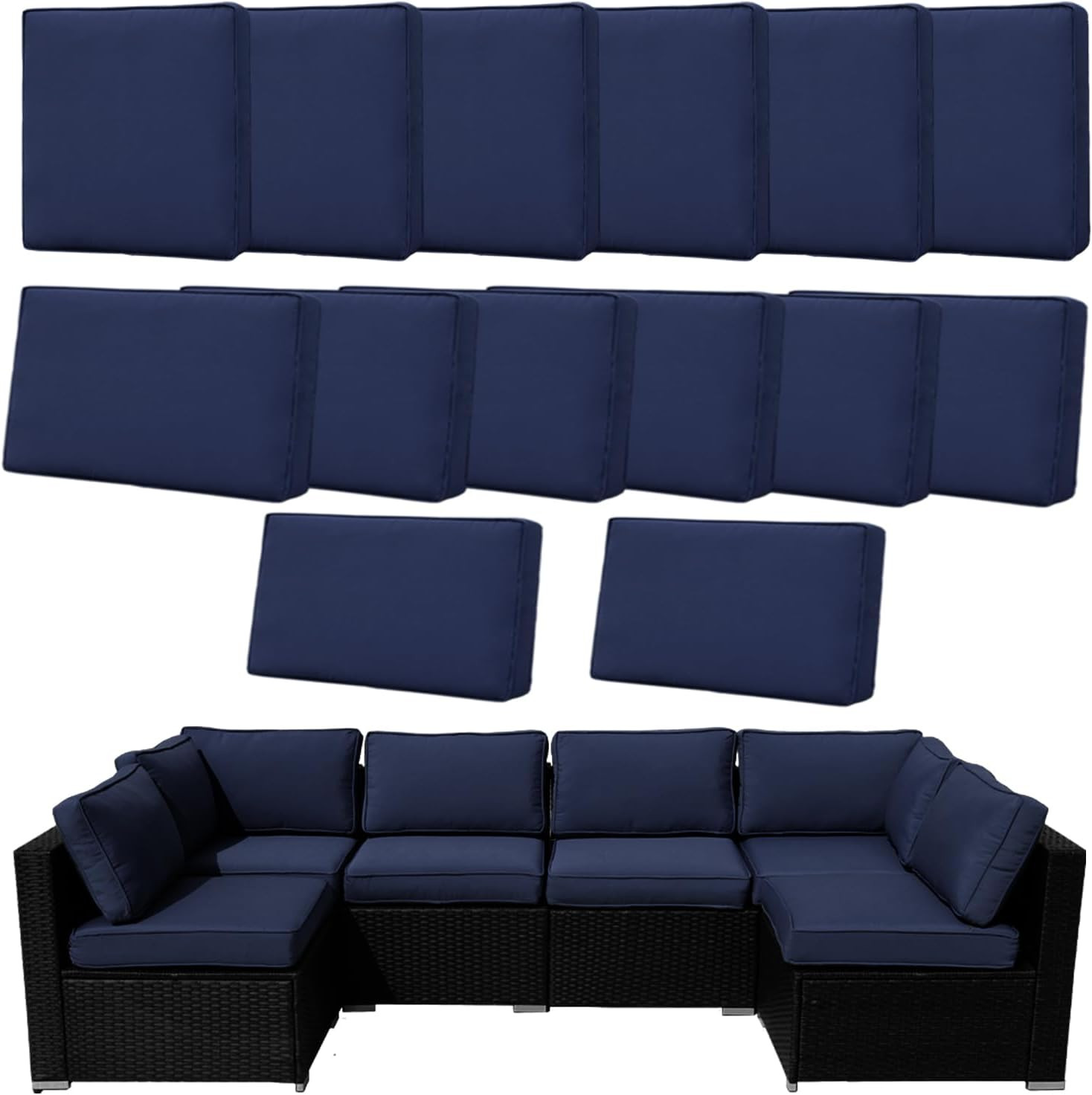 Navy Blue 14 Pcs Outdoor Cushion Covers Set - Splashproof & Zippered gallery