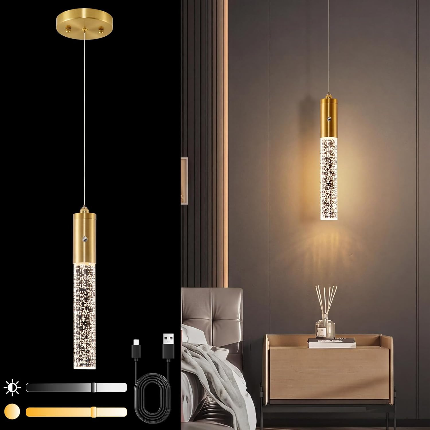 Battery Operated Pendant Light, Battery Hanging Pendant Light, Wireless Adjustab gallery