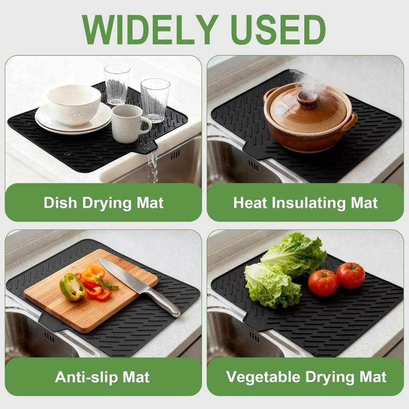 Silicone Large Size Dish Drying Mat with Built-in Drain Lip Dish Drainer Mats gallery